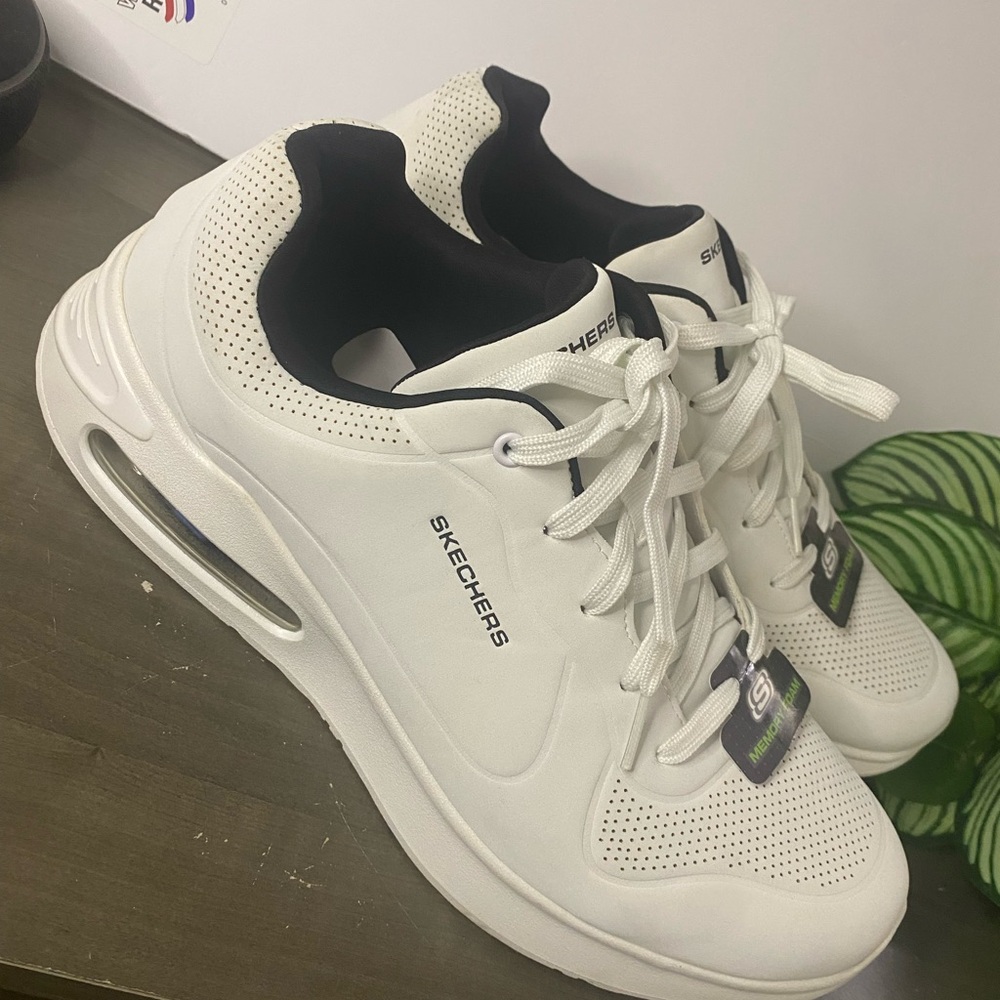 Skechers Men's White Sneakers with Memory Foam - Picture 2 of 7